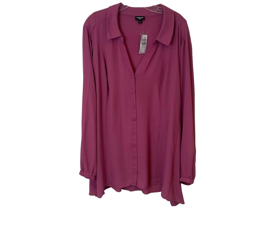 Torrid Harper Mauve NWT Button Down Tie Back Blouse/Tunic Sz 5 (5X )